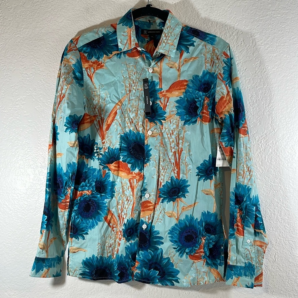 INC INTERNATIONAL CONCEPTS Island Breeze Sunflower Print Blue Coast Combo Shirt - Picture 2 of 11